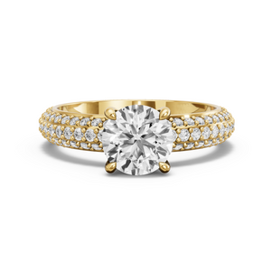 Image for Round Classic Basket Ring with Triple Row Pave band in 10K Yellow Gold
