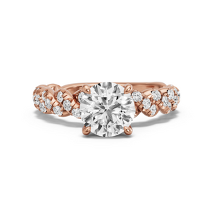 Image for Round Classic Basket Ring with Twist Pave band in 14K Rose Gold
