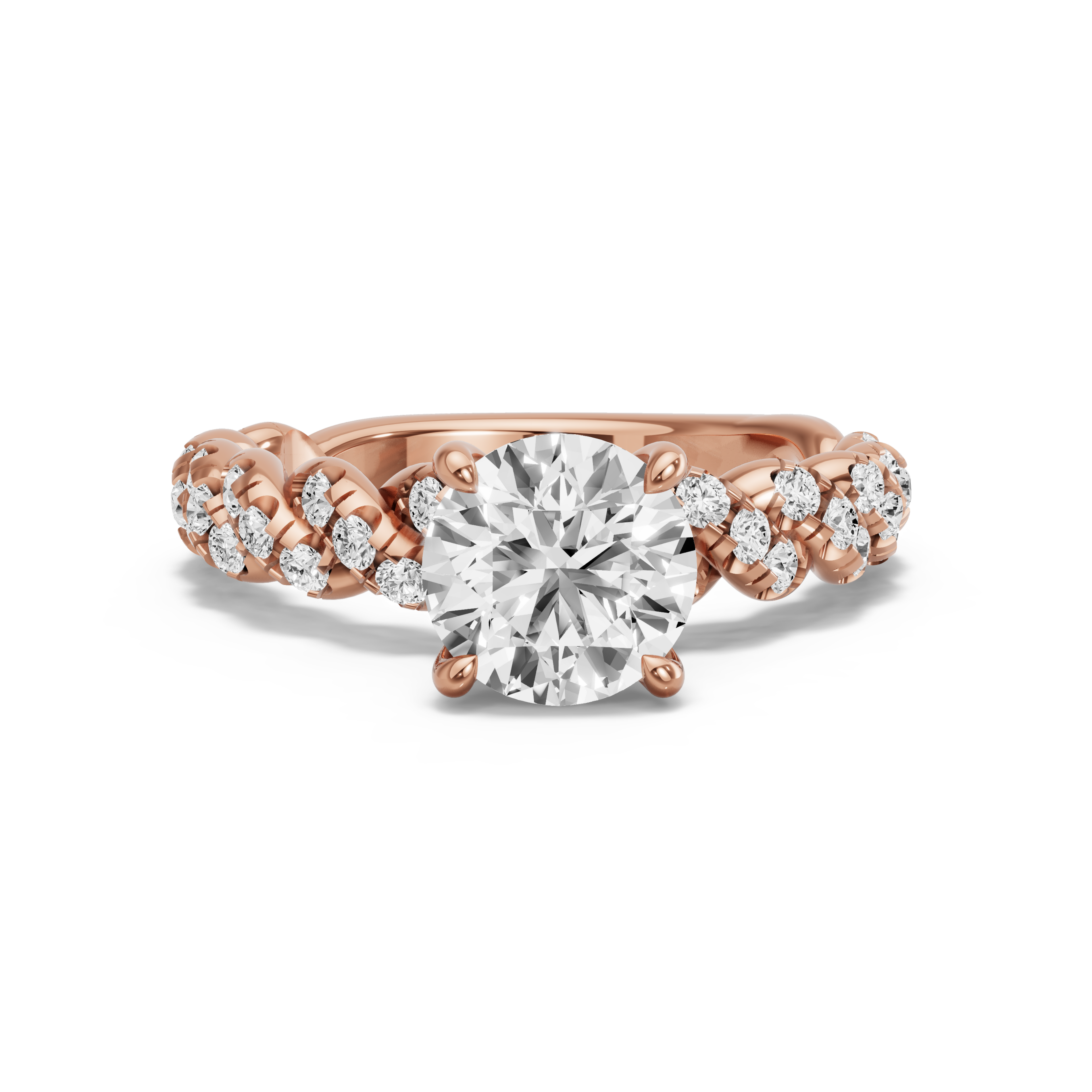 Image for Round Classic Basket Ring with Twist Pave band