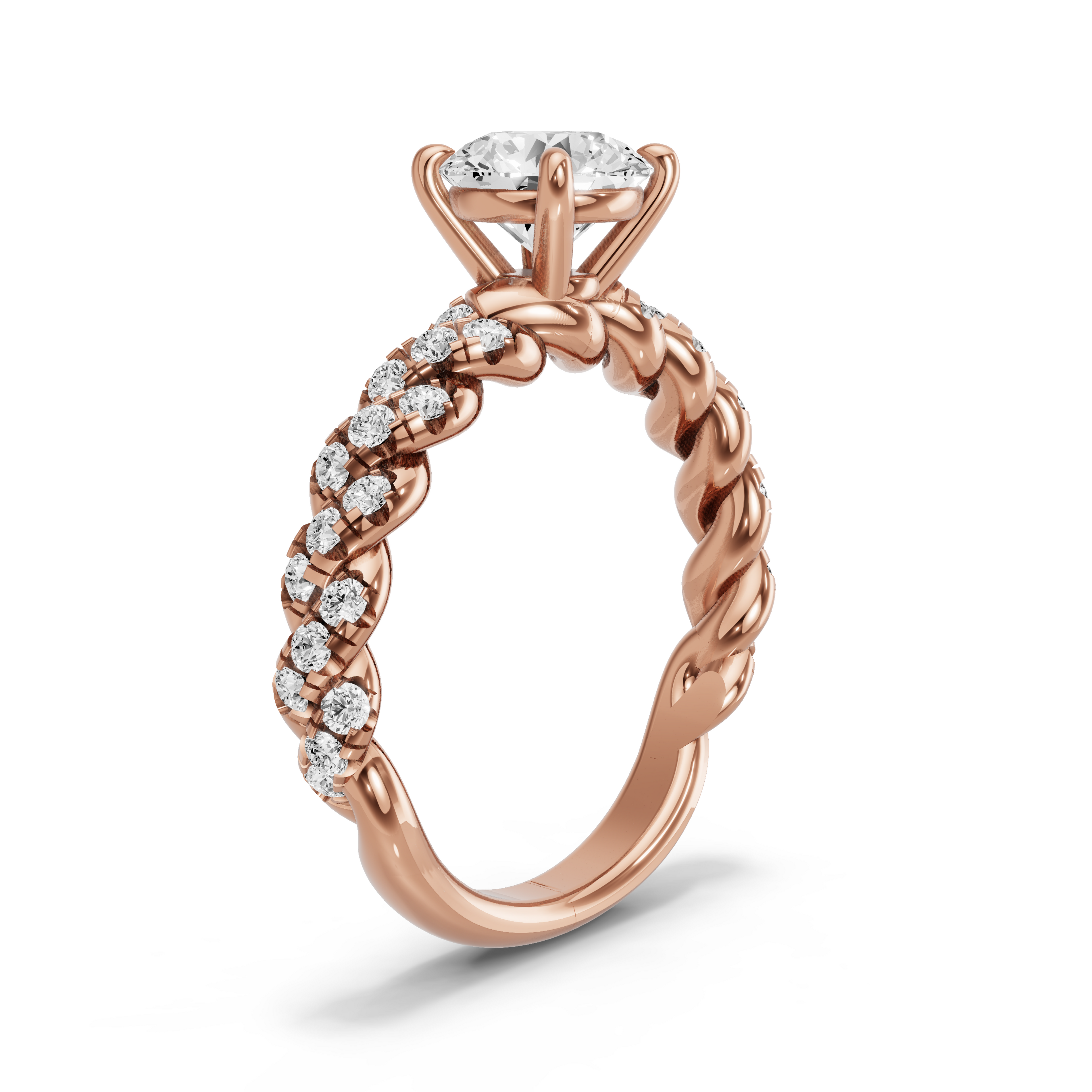 Image for Round Classic Basket Ring with Twist Pave band