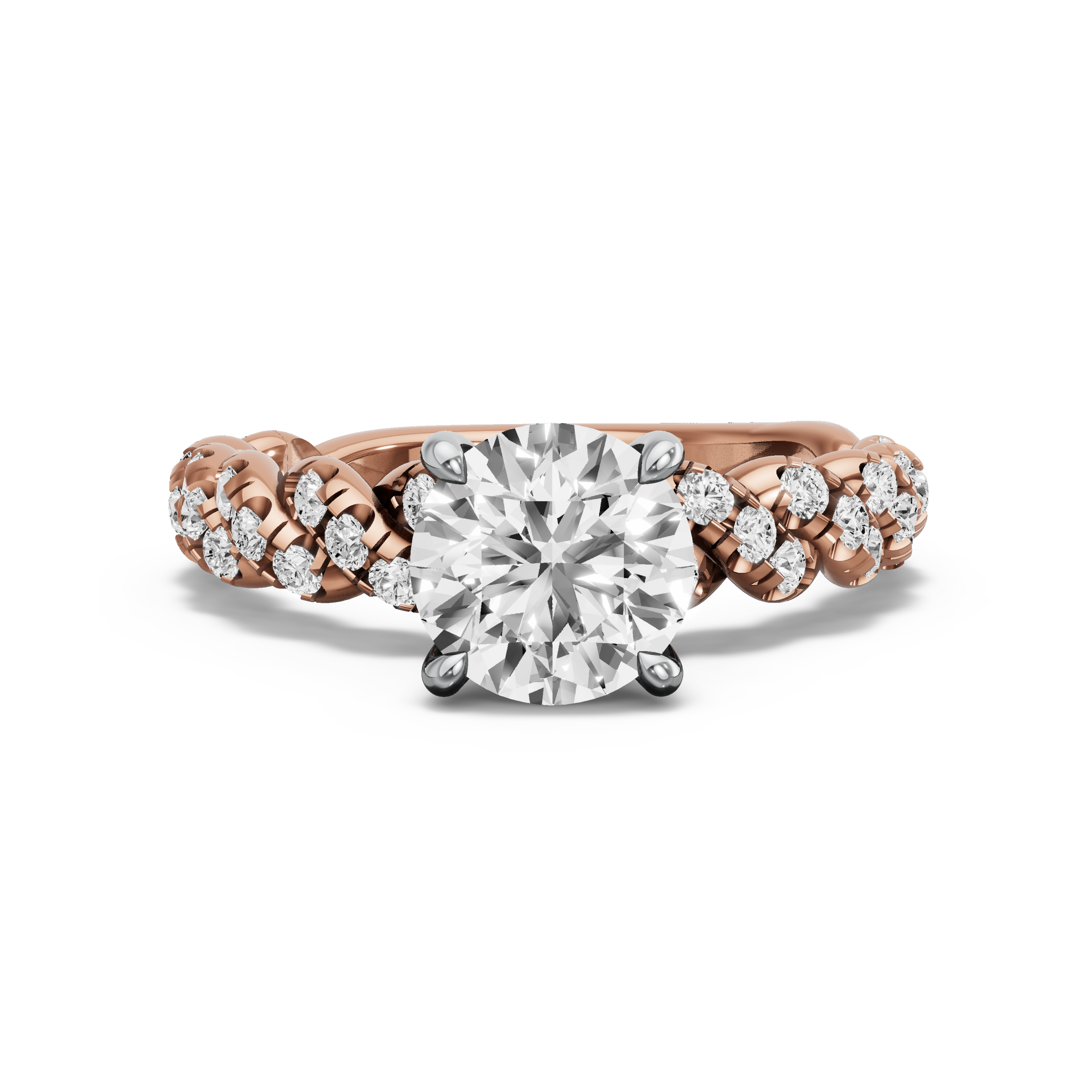Image for Round Classic Basket Ring with Twist Pave band in 10K Two Tone Rose Gold