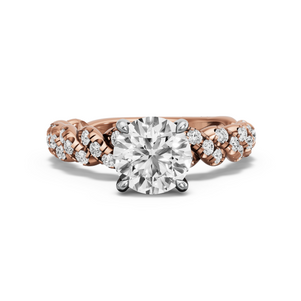 Image for Round Classic Basket Ring with Twist Pave band in 18K Two Tone Rose Gold