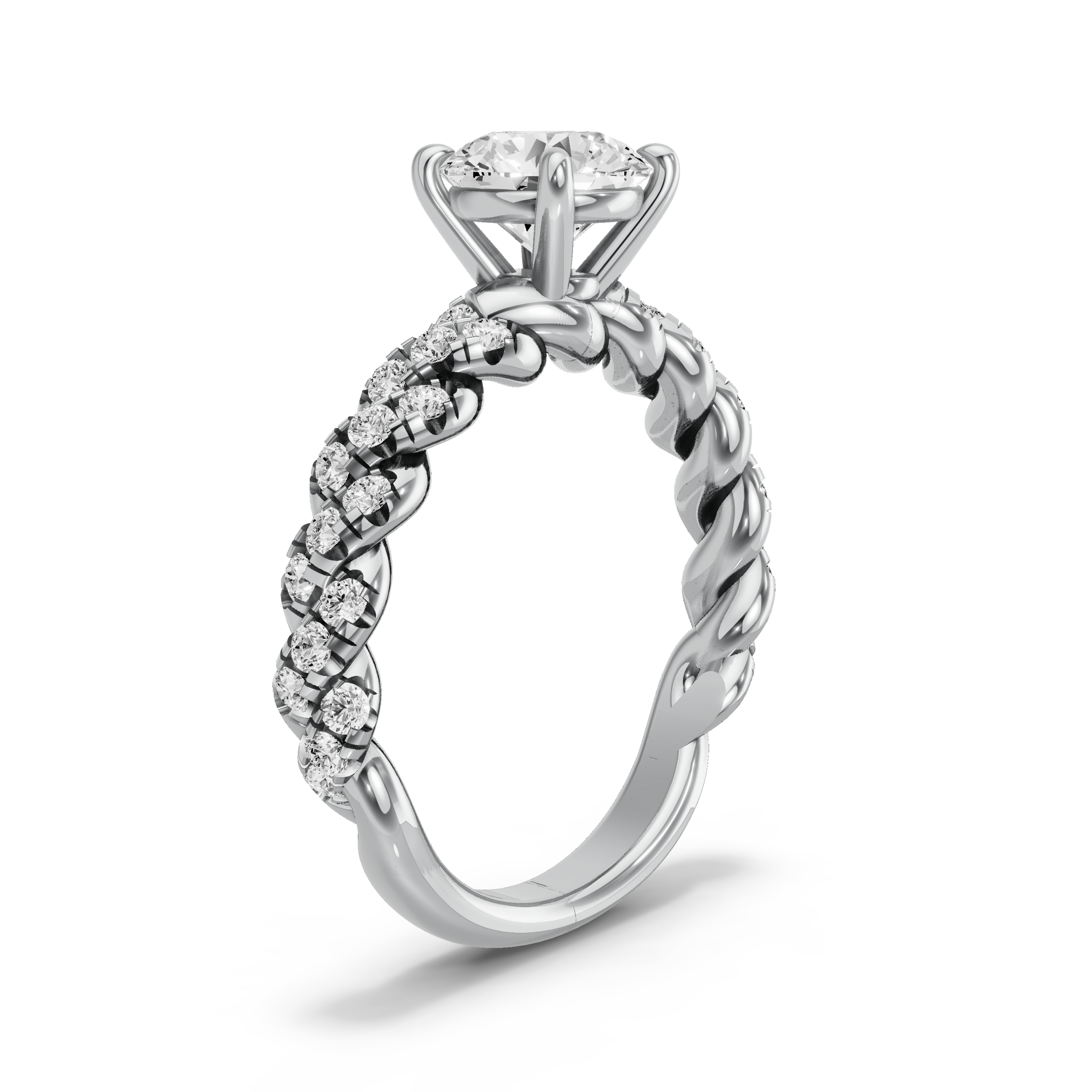 Image for Round Classic Basket Ring with Twist Pave band
