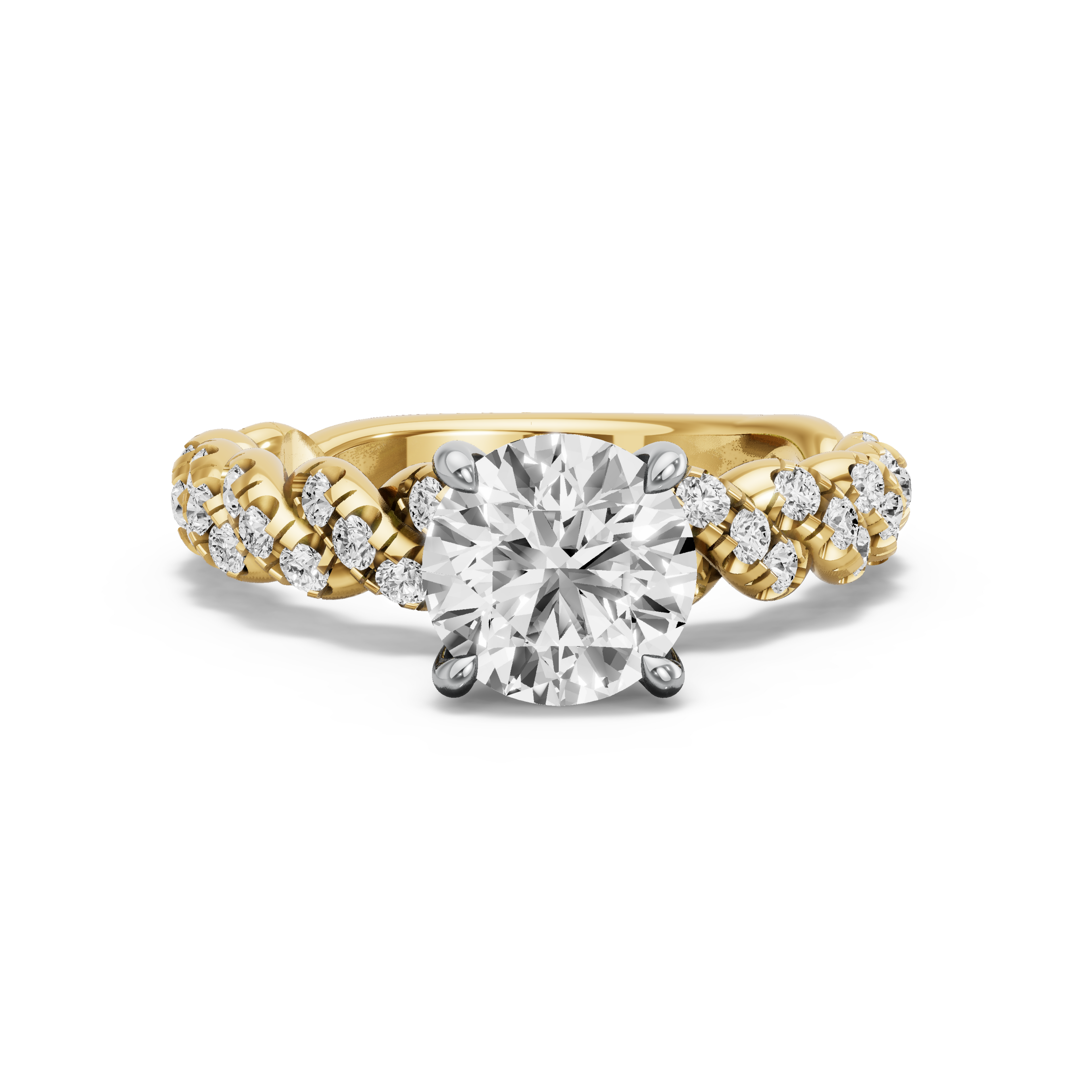 Image for Round Classic Basket Ring with Twist Pave band