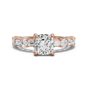 Image for Square Cushion Classic Basket Ring with Alternating Baguette band in 18K Rose Gold