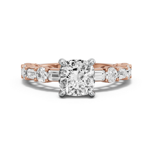 Image for Square Cushion Classic Basket Ring with Alternating Baguette band in 14K Two Tone Rose Gold