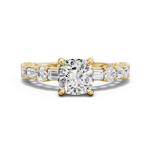 Image for Cushion Classic Basket Ring with Alternating Baguette band in 10K Yellow Gold