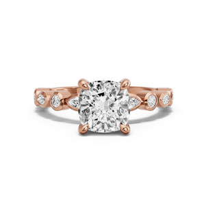 Image for Cushion Classic Basket Ring with Alternating Marquise band in 14K Rose Gold