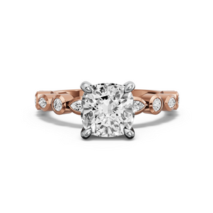 Image for Square Cushion Classic Basket Ring with Alternating Marquise band in 18K Two Tone Rose Gold