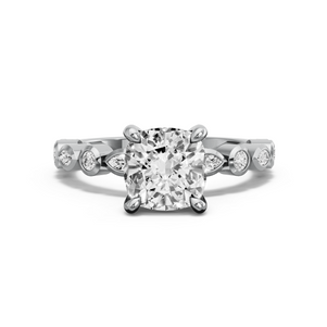 Image for Square Cushion Classic Basket Ring with Alternating Marquise band in 14K White Gold