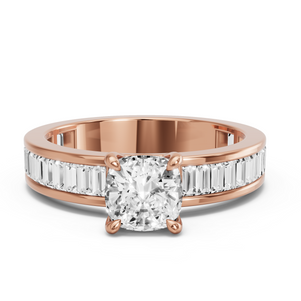 Image for Square Cushion Classic Basket Ring with Baguette Channel band