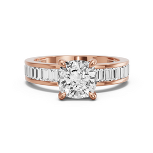 Image for Square Cushion Classic Basket Ring with Baguette Channel band in 18K Rose Gold