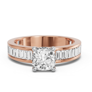 Image for Square Cushion Classic Basket Ring with Baguette Channel band