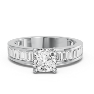 Image for Square Cushion Classic Basket Ring with Baguette Channel band