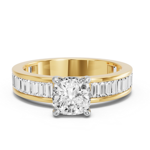 Image for Square Cushion Classic Basket Ring with Baguette Channel band