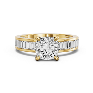 Image for Cushion Classic Basket Ring with Baguette Channel band in 14K Yellow Gold