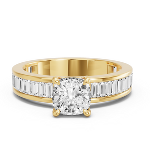 Image for Square Cushion Classic Basket Ring with Baguette Channel band