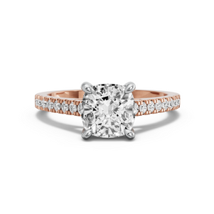 Image for Cushion Classic Basket Ring with Cathedral Pave band in 10K Two Tone Rose Gold