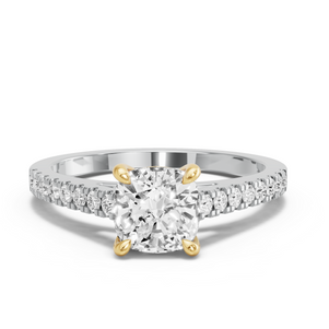Image for Square Cushion Classic Basket Ring with Cathedral Pave band