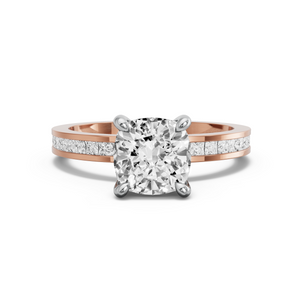 Image for Cushion Classic Basket Ring with Channel band in 18K Two Tone Rose Gold