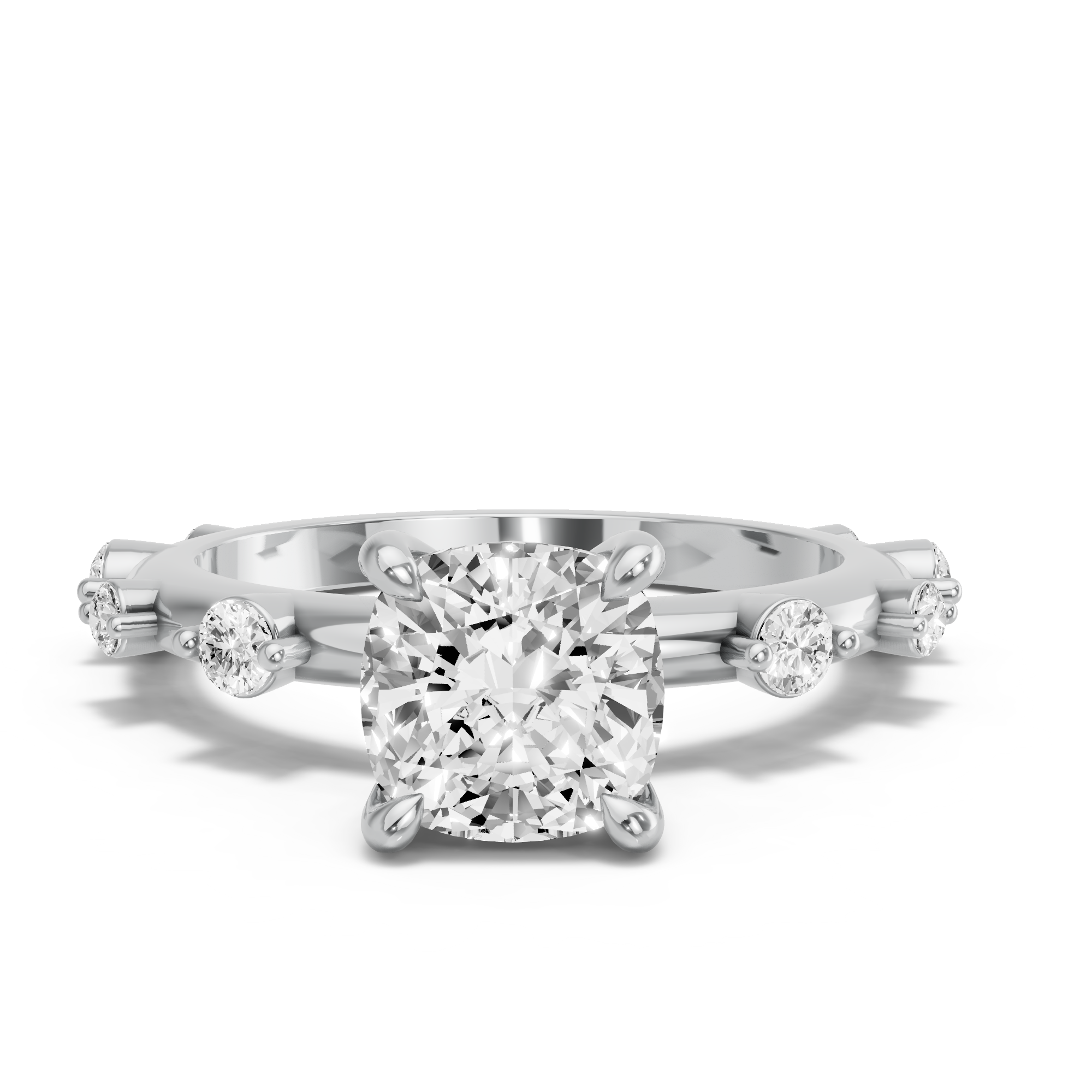 Image for Square Cushion Classic Basket Ring with Floating Station band in 950 Platinum
