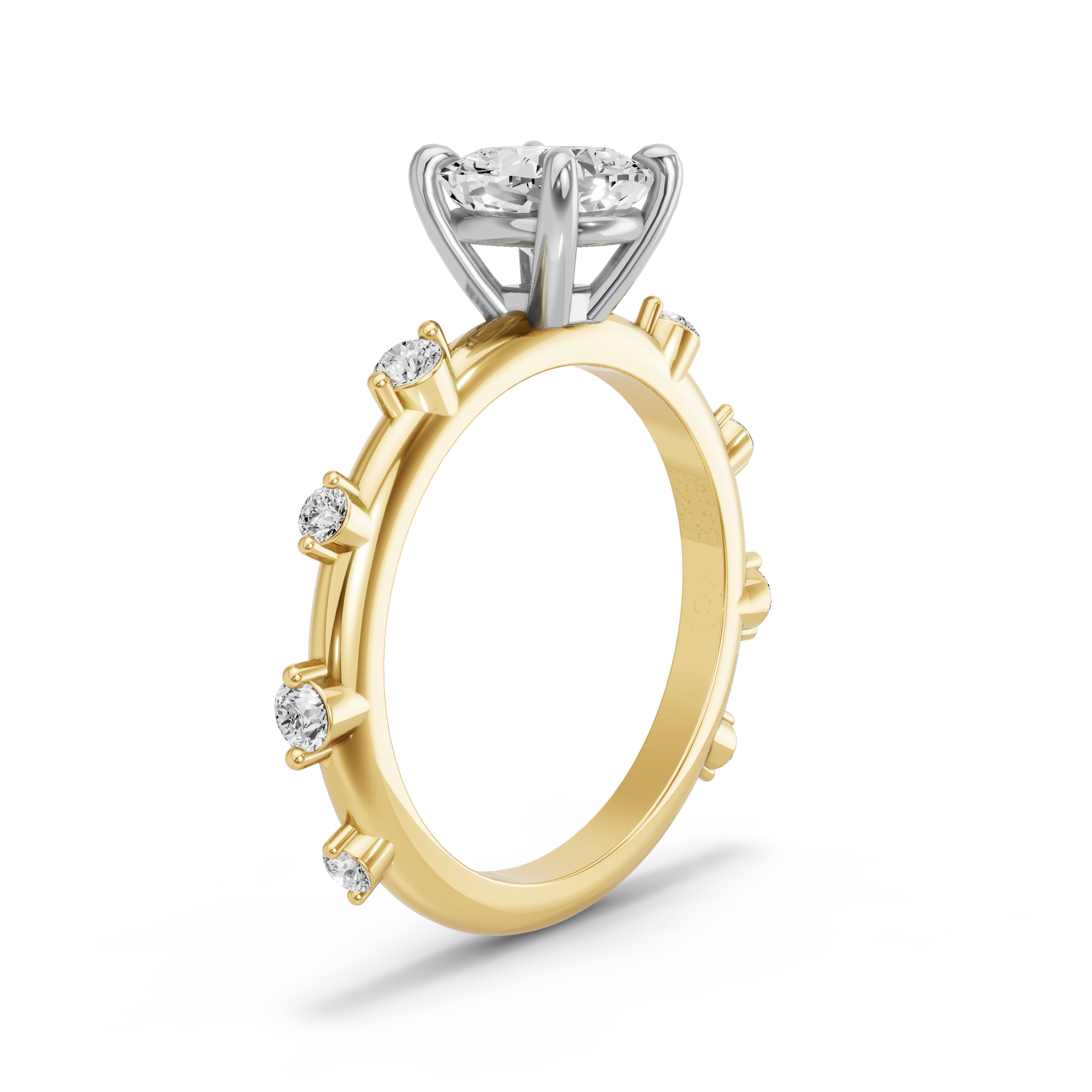 Image for Square Cushion Classic Basket Ring with Floating Station band in 18K Two Tone Yellow Gold