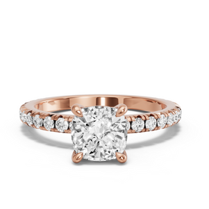 Image for Square Cushion Classic Basket Ring with French Pave band