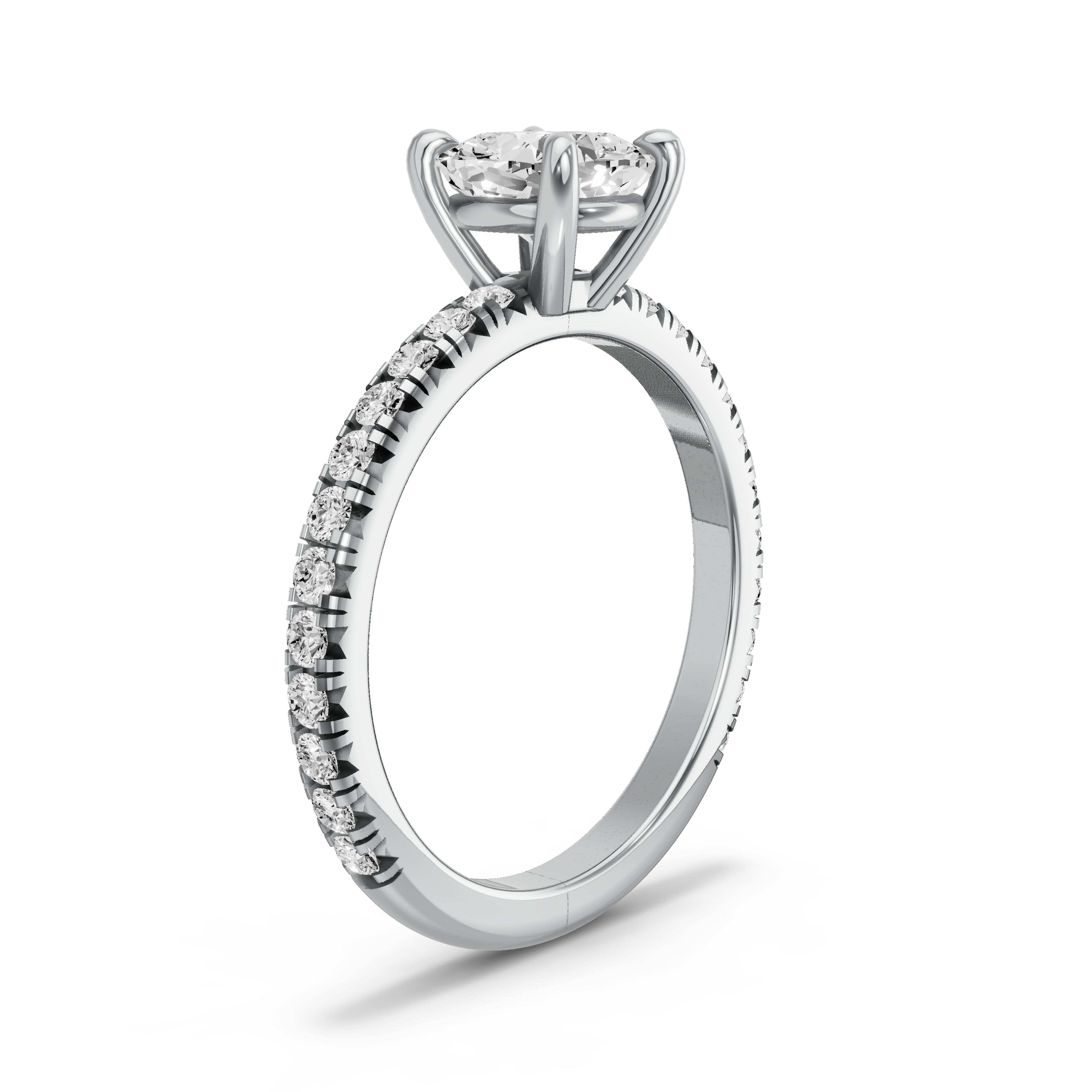 Image for Square Cushion Classic Basket Ring with French Pave band in 10K White Gold