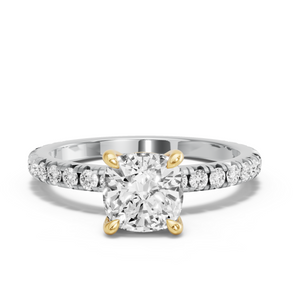 Image for Square Cushion Classic Basket Ring with French Pave band