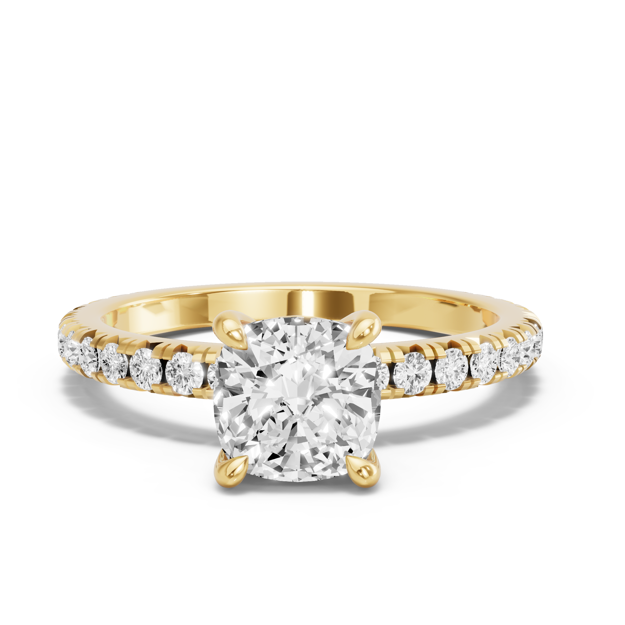 Image for Square Cushion Classic Basket Ring with French Pave band in 14K Yellow Gold