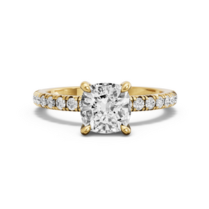 Image for Square Cushion Classic Basket Ring with French Pave band in 18K Yellow Gold