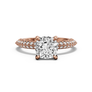 Image for Square Cushion Classic Basket Ring with Knife Edge Pave band in 14K Rose Gold
