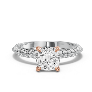 Image for Square Cushion Classic Basket Ring with Knife Edge Pave band
