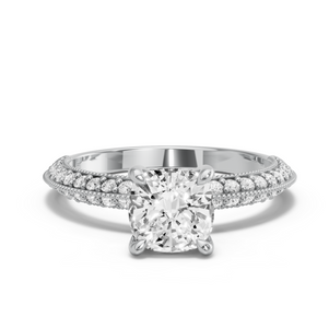 Image for Square Cushion Classic Basket Ring with Knife Edge Pave band