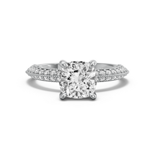 Image for Square Cushion Classic Basket Ring with Knife Edge Pave band in 14K White Gold