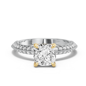Image for Square Cushion Classic Basket Ring with Knife Edge Pave band