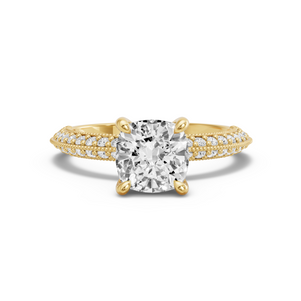 Image for Square Cushion Classic Basket Ring with Knife Edge Pave band in 18K Yellow Gold