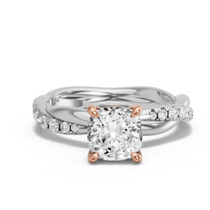 Image for Square Cushion Classic Basket Ring with Rope Pave band