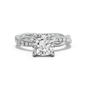 Image for Square Cushion Classic Basket Ring with Rope Pave band in 14K White Gold