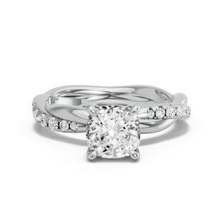 Image for Square Cushion Classic Basket Ring with Rope Pave band