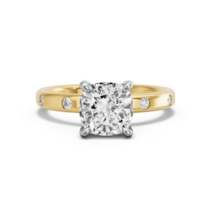 Image for Cushion Classic Basket Ring with Sleek Accent band in 10K Two Tone Yellow Gold