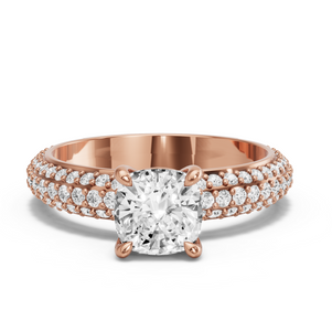 Image for Square Cushion Classic Basket Ring with Triple Row Pave band