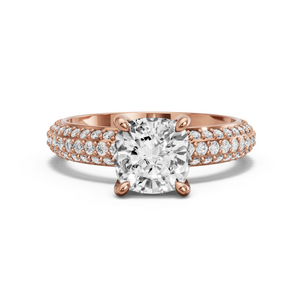 Image for Cushion Classic Basket Ring with Triple Row Pave band in 18K Rose Gold