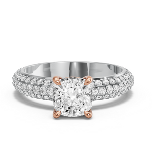 Image for Square Cushion Classic Basket Ring with Triple Row Pave band