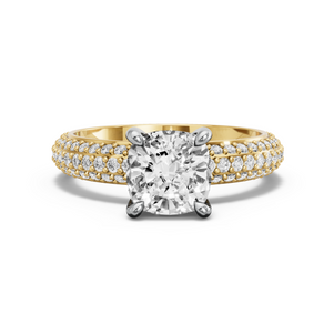 Image for Cushion Classic Basket Ring with Triple Row Pave band in 10K Two Tone Yellow Gold