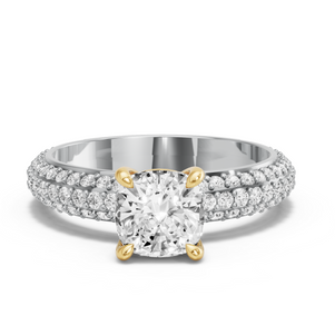Image for Square Cushion Classic Basket Ring with Triple Row Pave band