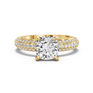 Image for Square Cushion Classic Basket Ring with Triple Row Pave band in 14K Yellow Gold