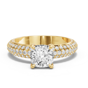 Image for Square Cushion Classic Basket Ring with Triple Row Pave band