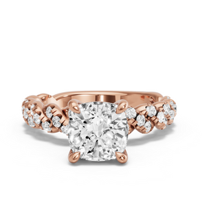 Image for Square Cushion Classic Basket Ring with Twist Pave band