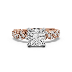 Image for Square Cushion Classic Basket Ring with Twist Pave band in 18K Two Tone Rose Gold